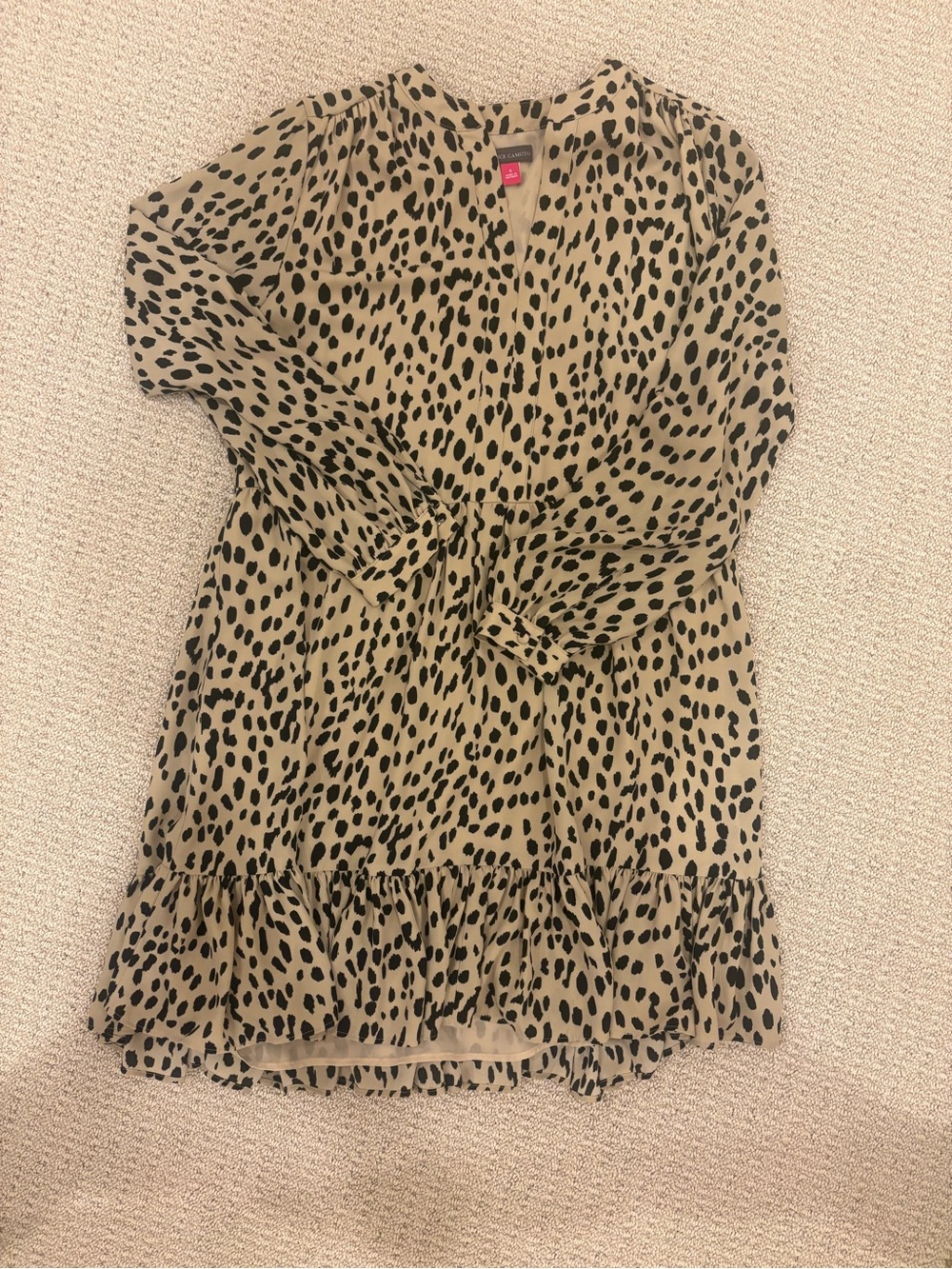 Vince Camuto Leopard Print Ruffle Hem Tunic Dress - Black on Tan